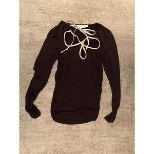 Jonathan Simkhai Flower Tie Flower Black w White Trim Stretch top sz M